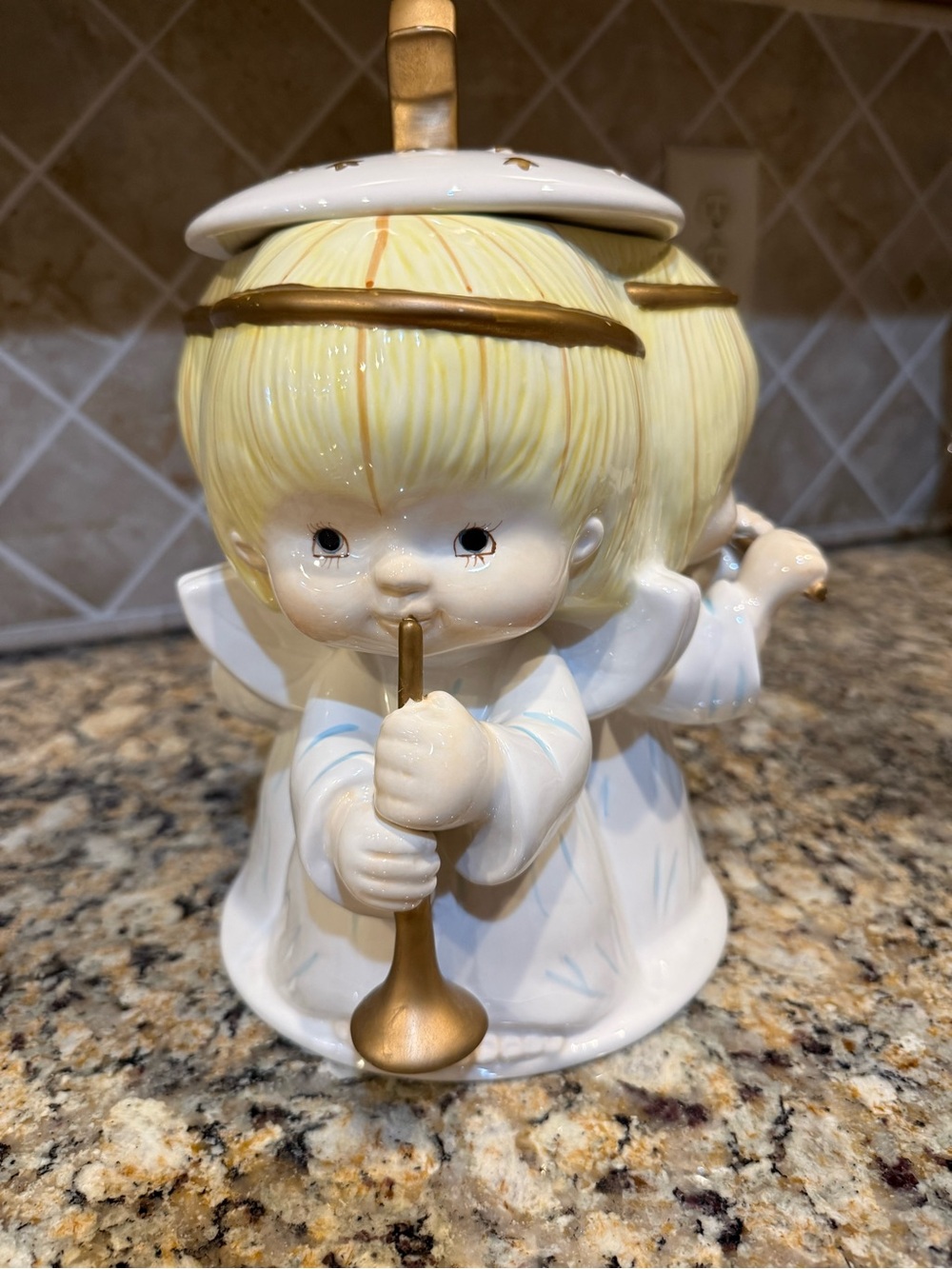 VTG Hallmark Gourmet Gifts Cookie Jar Three Musical Angels 12” Excellent Condit
